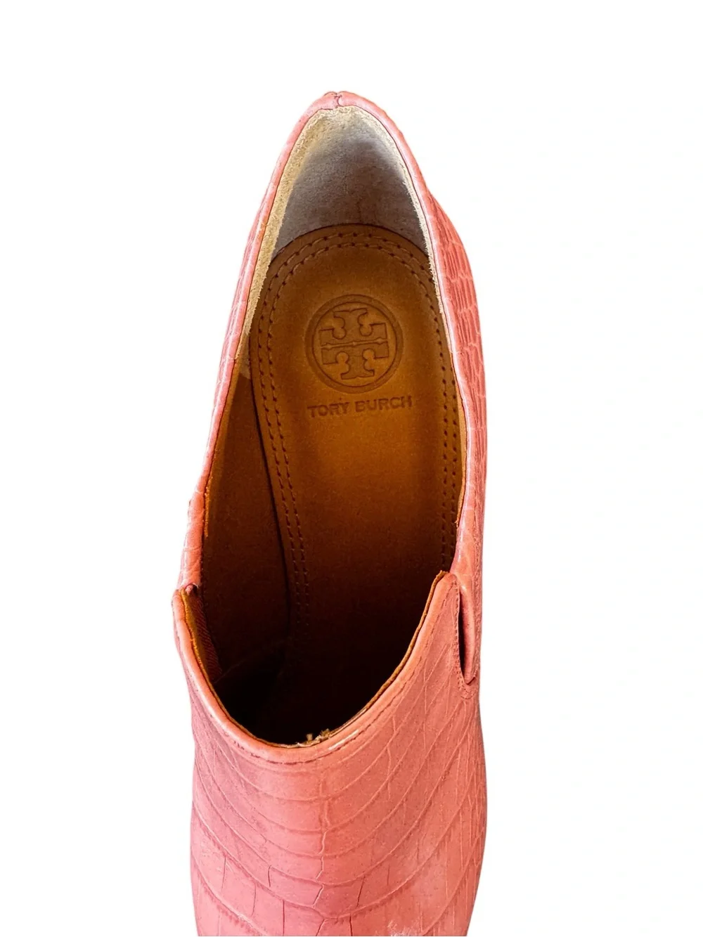 NWT Tory Burch Pink Croc Embossed Leather Pointed Toe Kitten Heel shooties 8.5
